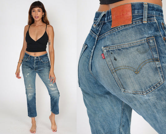 90s Levis Big E Selvedge Jeans Distressed Ripped Denim Men's 29/30