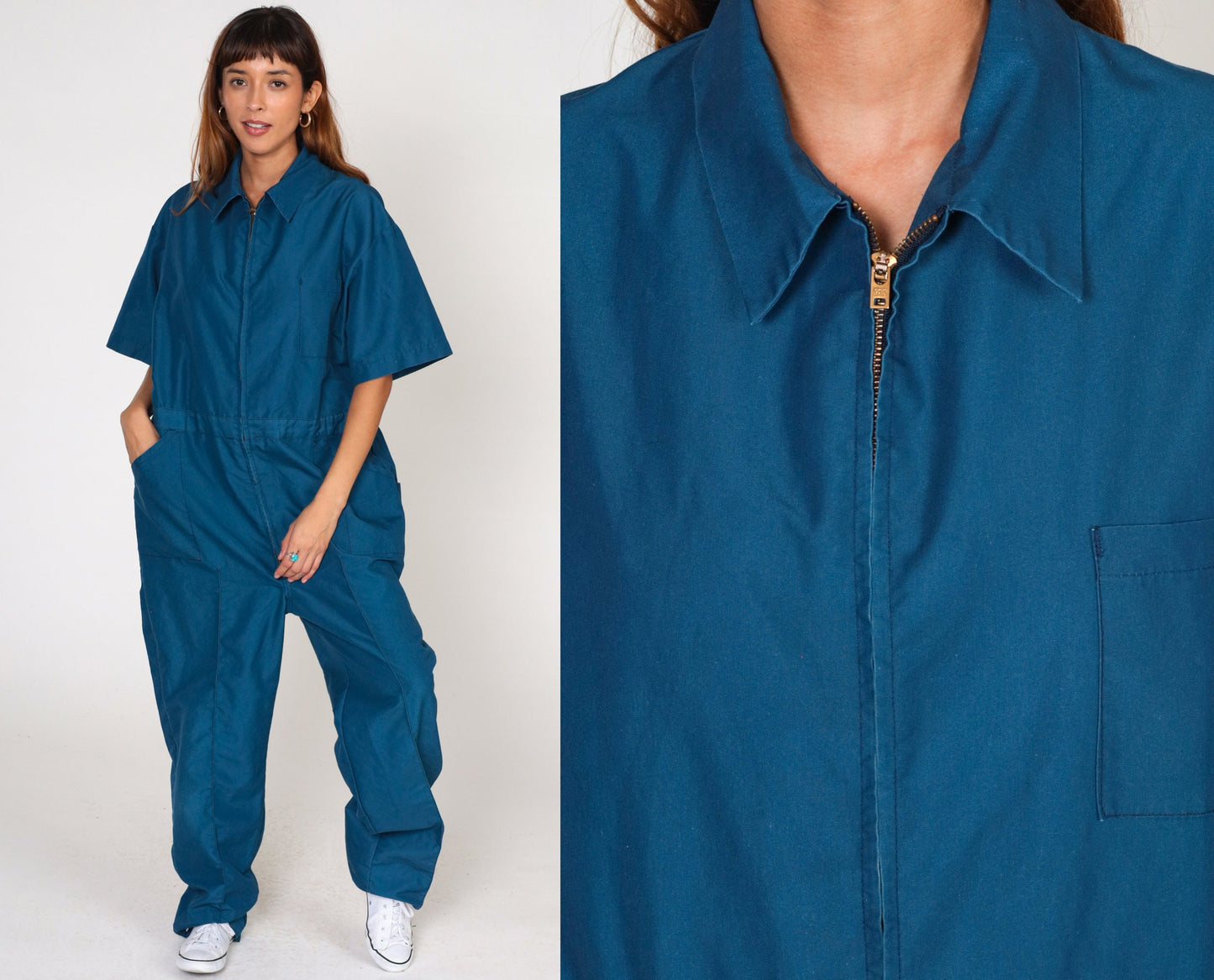 80s Blue Boiler Suit Coveralls Short Sleeve Workwear Jumpsuit Men's Large L