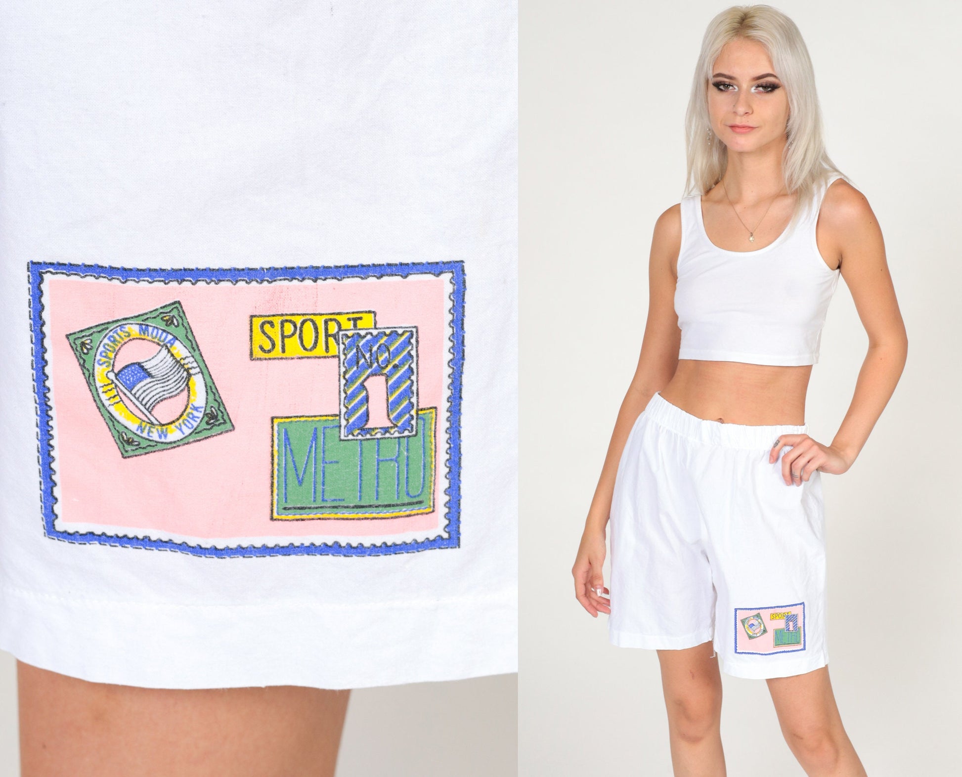 90s Sport Method White Cotton Shorts Elastic Waist Small