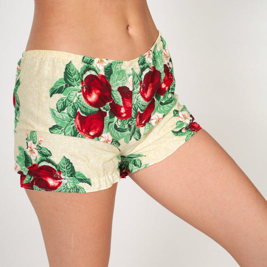 80s Yellow Apple Print Shorts Low Rise Hotpants Extra Small XS