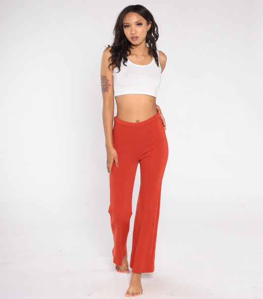 70s Sebastian Wool Bell Bottom Trousers Red-Orange High Waist Extra Small