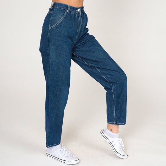 80s Dark Wash High Waisted Straight Leg Jeans Tapered Blue Denim Extra Small