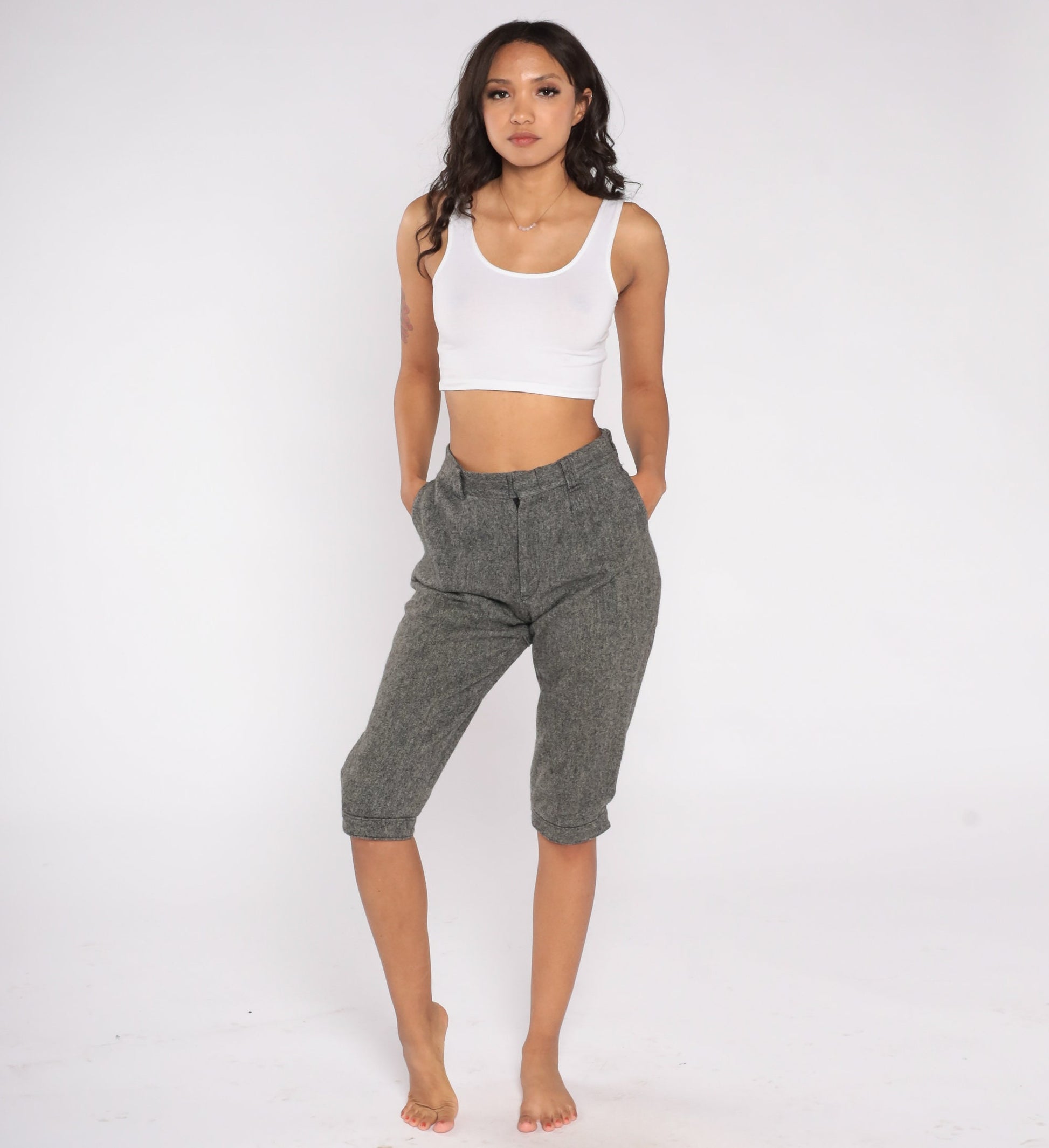 Woolrich 80s Grey Wool Blend High-Waisted Capri Pants Small S