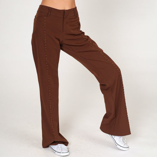 90s Brown Flared Trousers Low Rise Bell Bottoms Tall Medium