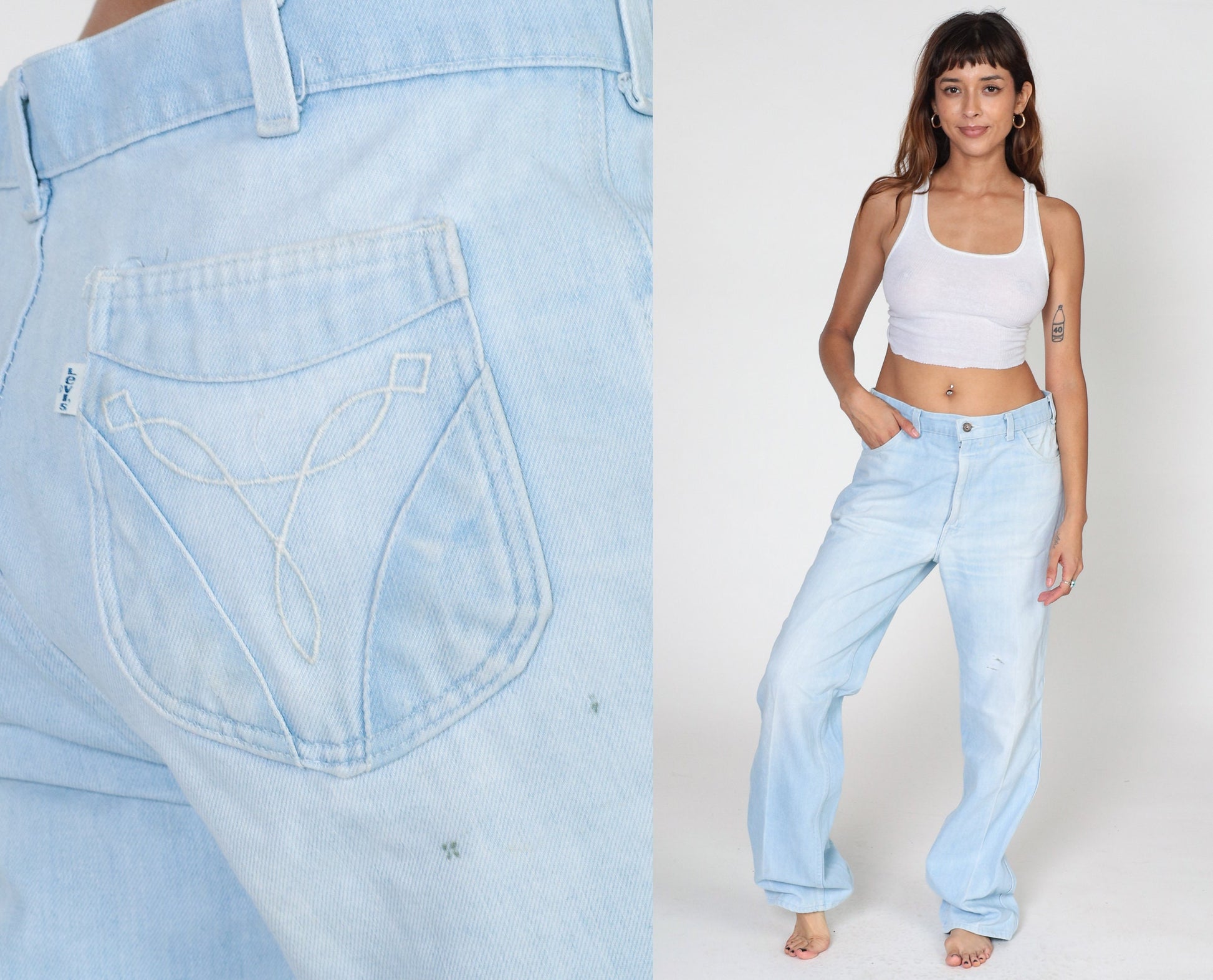 70s Levi's White Tab High Rise Straight Leg Jeans Light Wash Men's 36x34