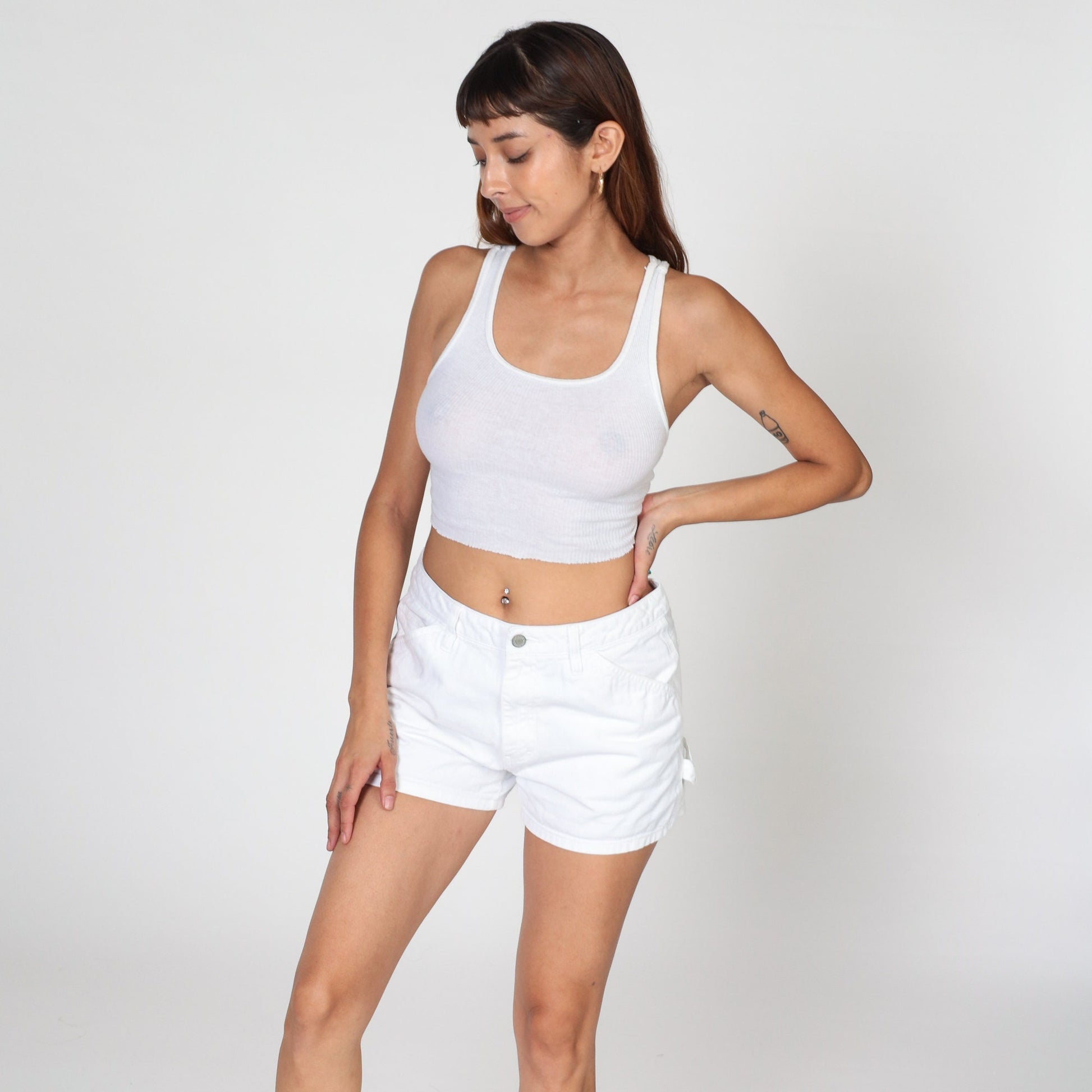Y2K Dickies White Denim Carpenter Shorts Hammer Loop Mid Rise Medium