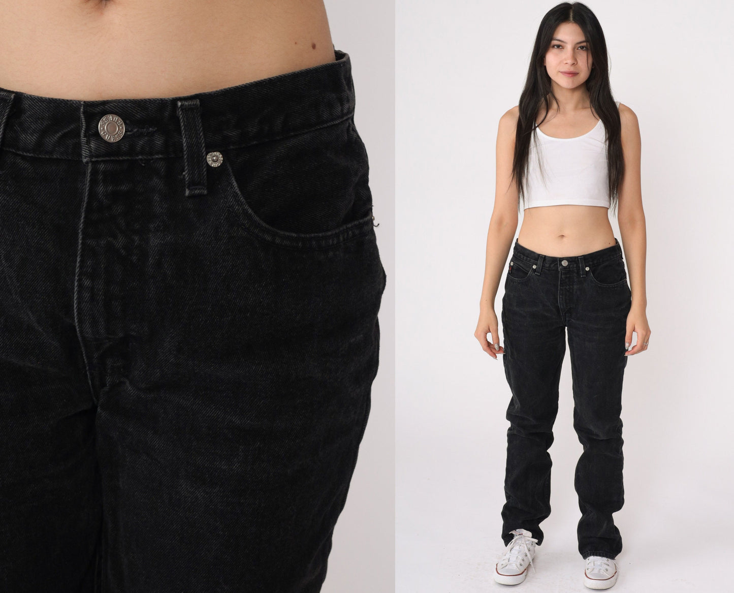 90s Guess Black Denim Boyfriend Jeans Mid Rise Cotton Medium 30