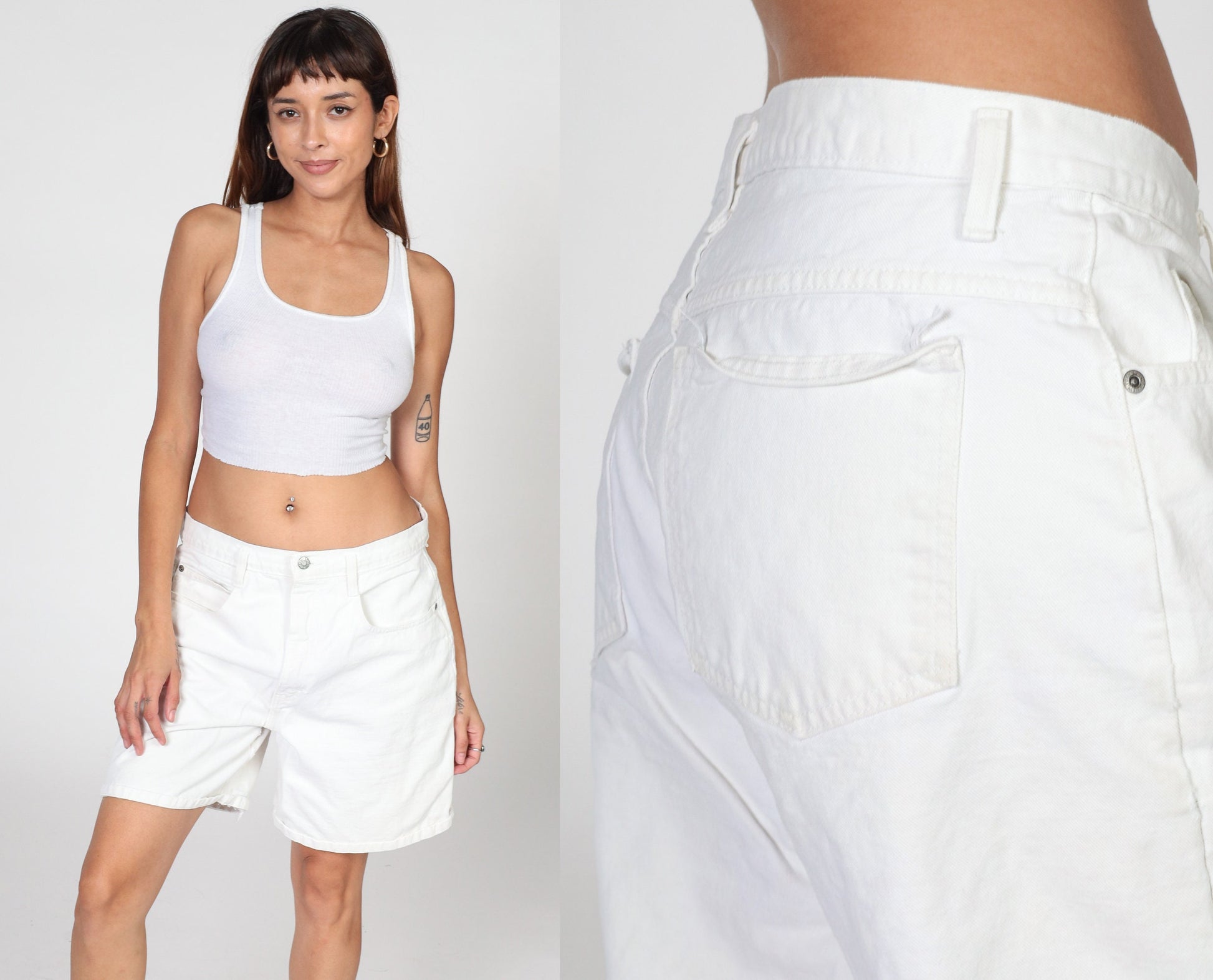 Y2K White High-Waisted Denim Shorts Cotton Jean Bermuda Large L