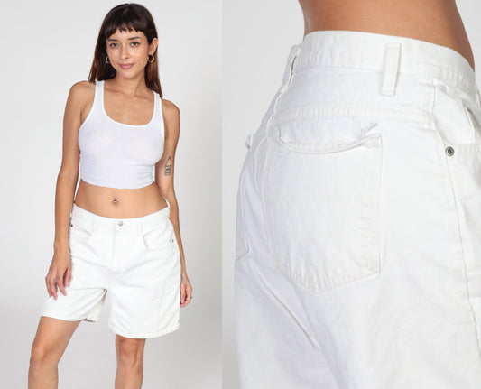 Y2K White High-Waisted Denim Shorts Cotton Jean Bermuda Large L