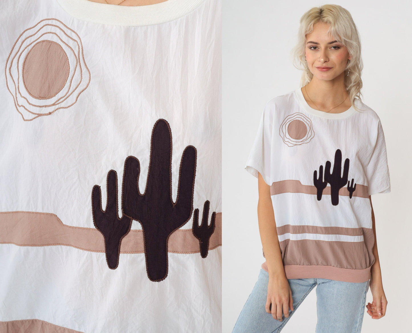 90s Saguaro Cactus Desert Graphic Shirt Southwest Banded Hem Small