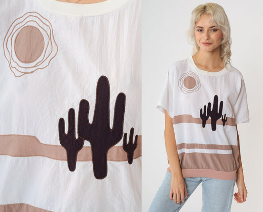 90s Saguaro Cactus Desert Graphic Shirt Southwest Banded Hem Small