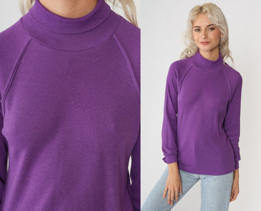80s Purple Turtleneck Raglan Sleeve Long Shirt Extra Small XS