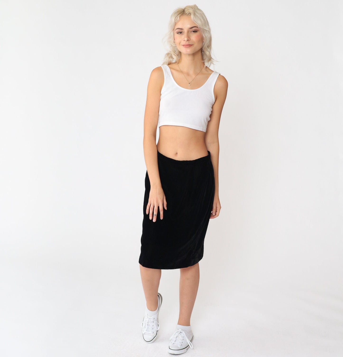 90s Talbots Black Velvet Pencil Skirt High Waisted Knee Length Medium