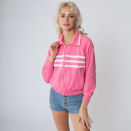 80s White Stag Track Jacket Hot Pink Striped Zip Up Small