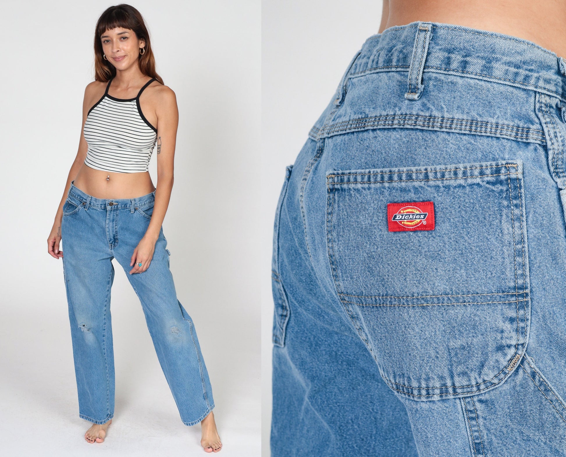 Dickies Carpenter Jeans 00s High Waisted Straight Leg Cargo Denim Blue 34x30