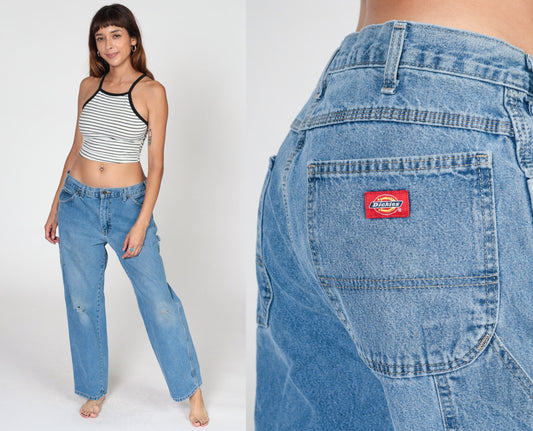 Dickies Carpenter Jeans 00s High Waisted Straight Leg Cargo Denim Blue 34x30