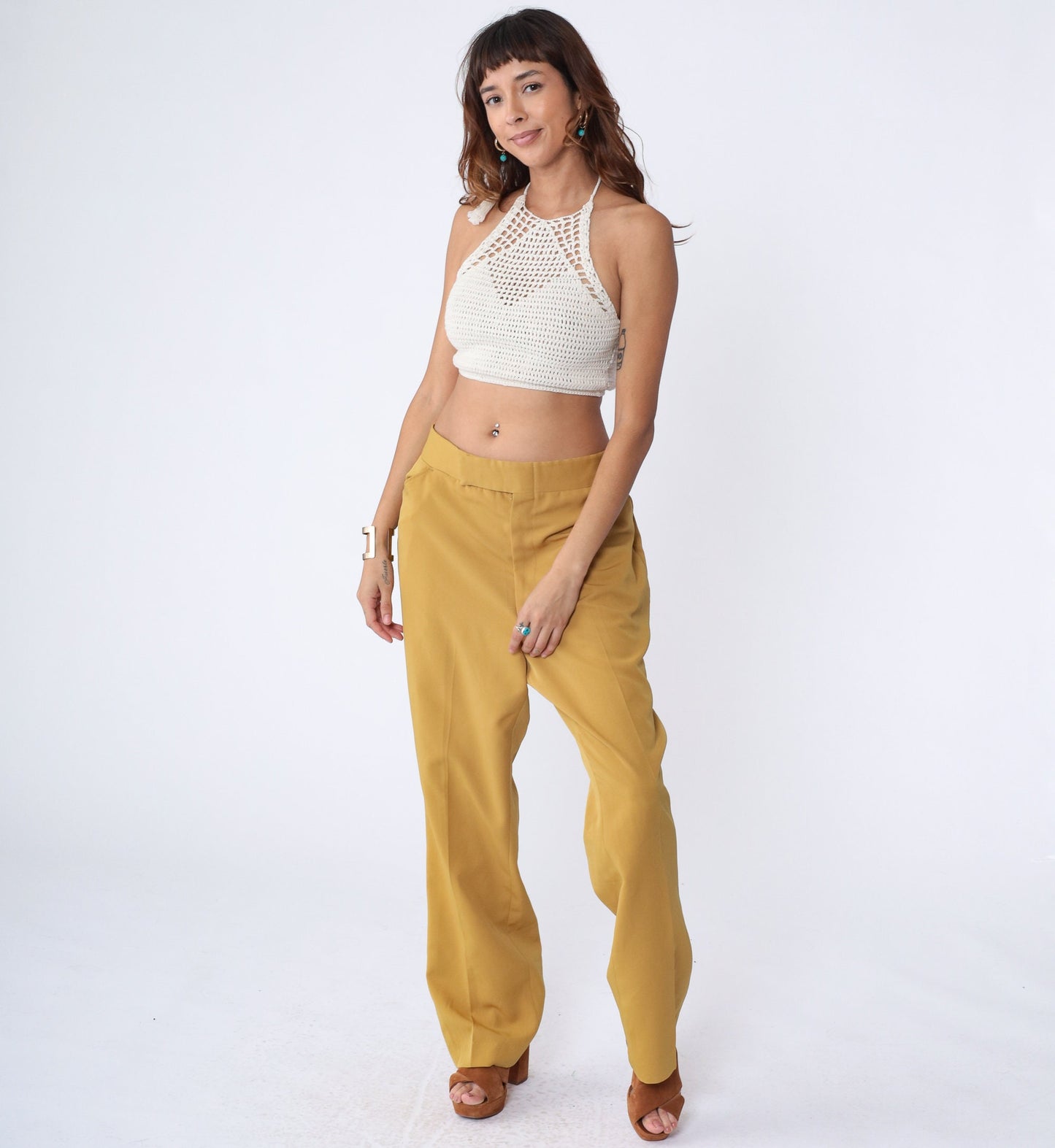 70s Mustard Yellow Straight Leg Trousers High Rise Men's 37 Large