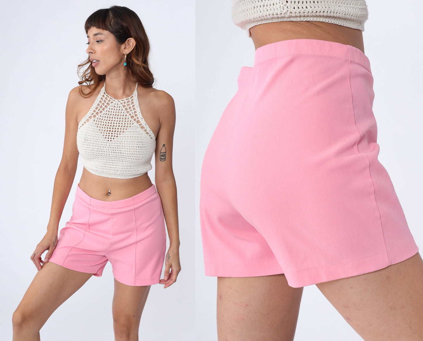 70s Baby Pink High-Waisted Shorts Polyester Knit Large L