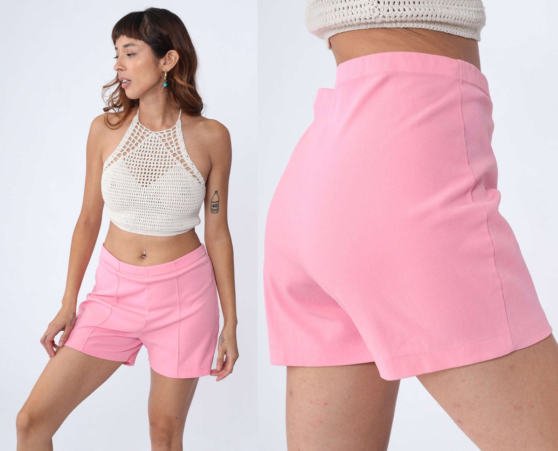 70s Baby Pink High-Waisted Shorts Polyester Knit Large L