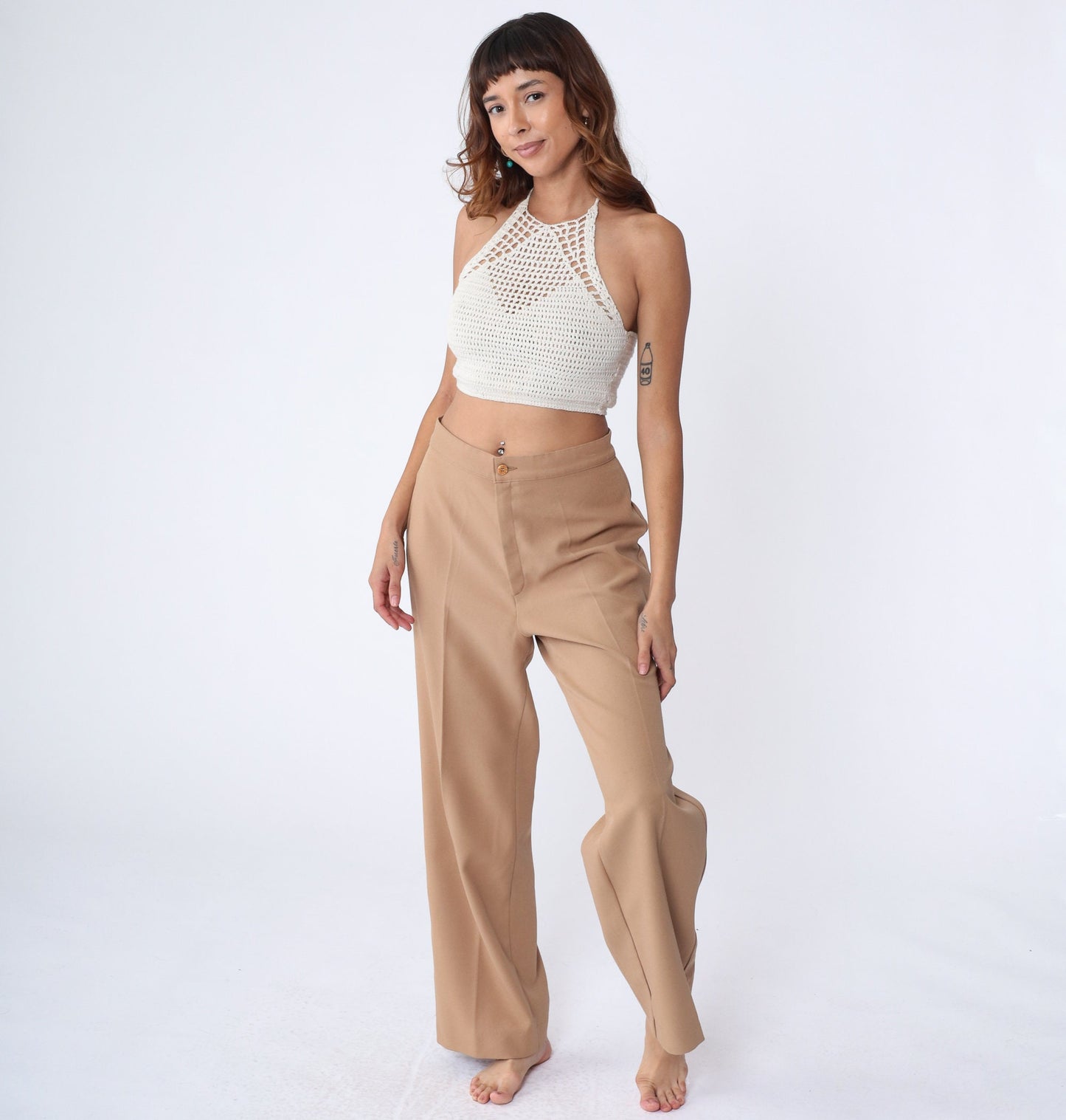 70s Levi's Tan High-Waist Wide-Leg Trousers Straight Leg Medium 30