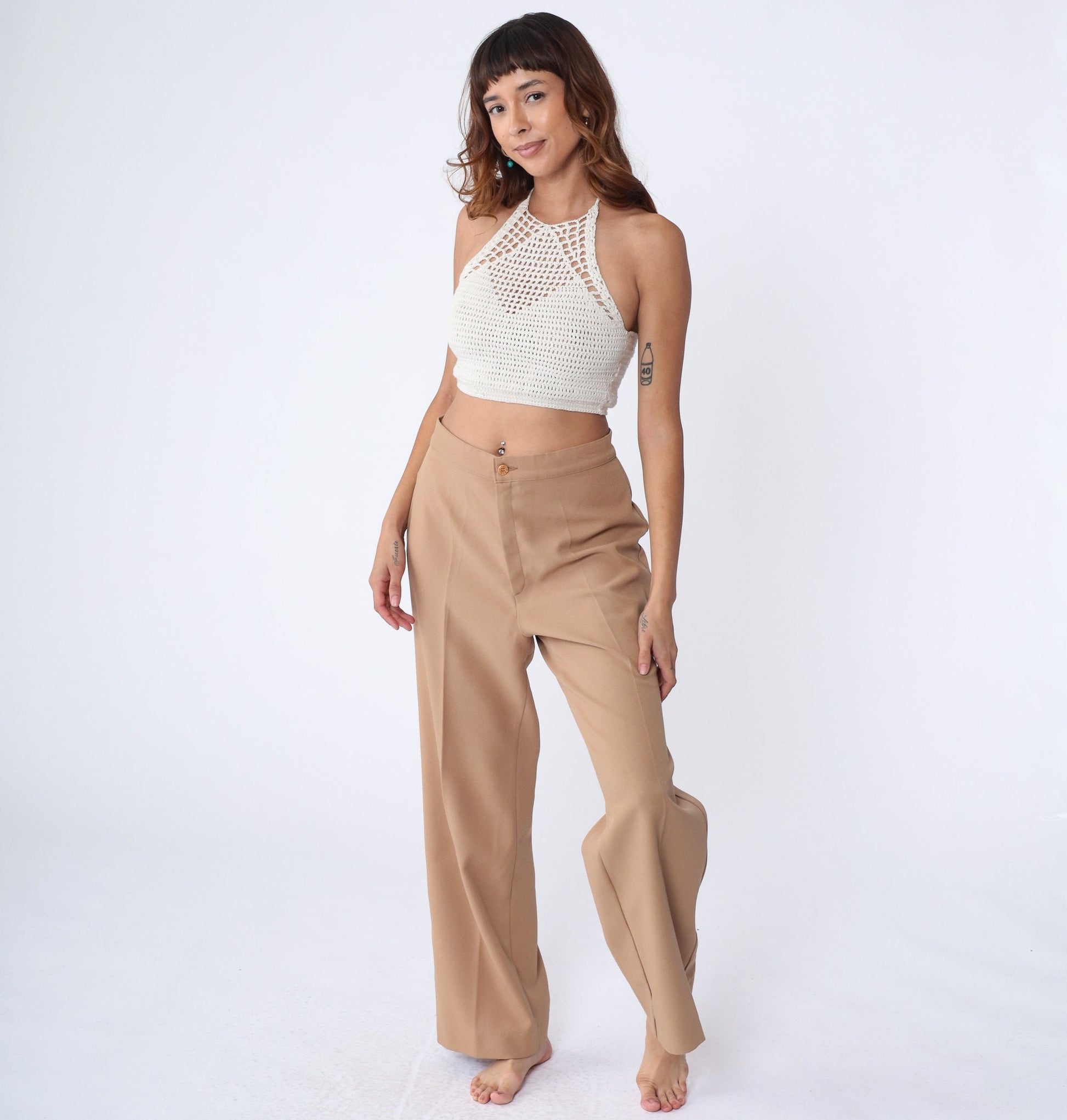 70s Levi's Tan High-Waist Wide-Leg Trousers Straight Leg Medium 30