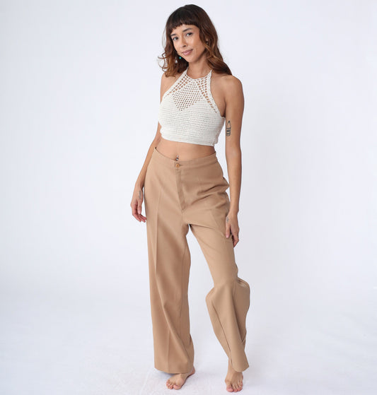 70s Levi's Tan High-Waist Wide-Leg Trousers Straight Leg Medium 30