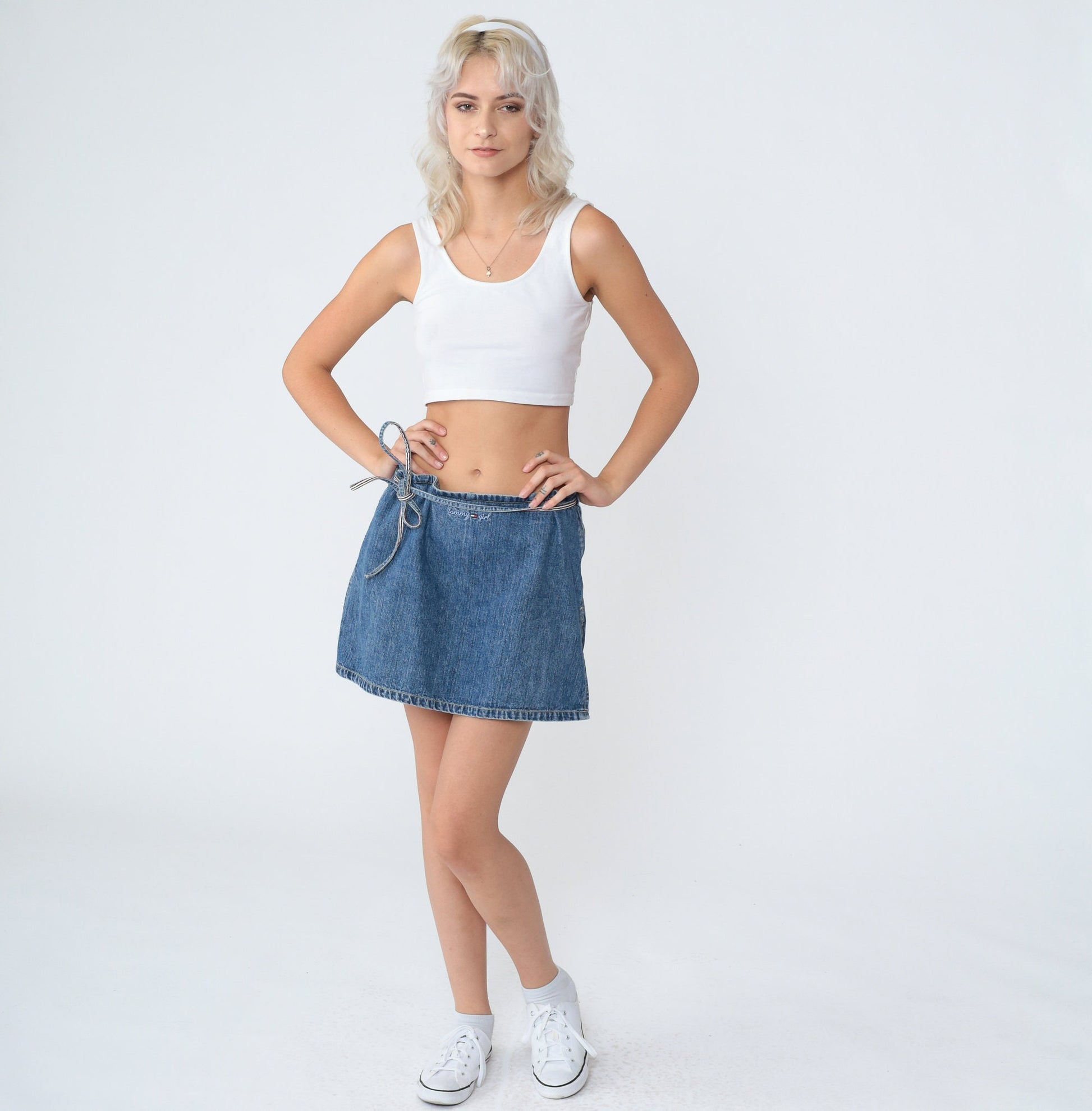 Tommy Hilfiger Y2K Denim Skort Blue Wrap Mini Embroidered Logo Medium