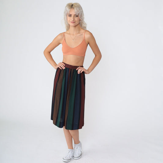 80s Jones New York Black Striped Midi Skirt High Waist Extra Small