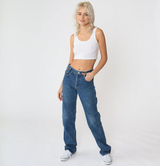 90s Levi's Student Jeans Straight Leg Mid Rise Blue Denim Extra Small XS