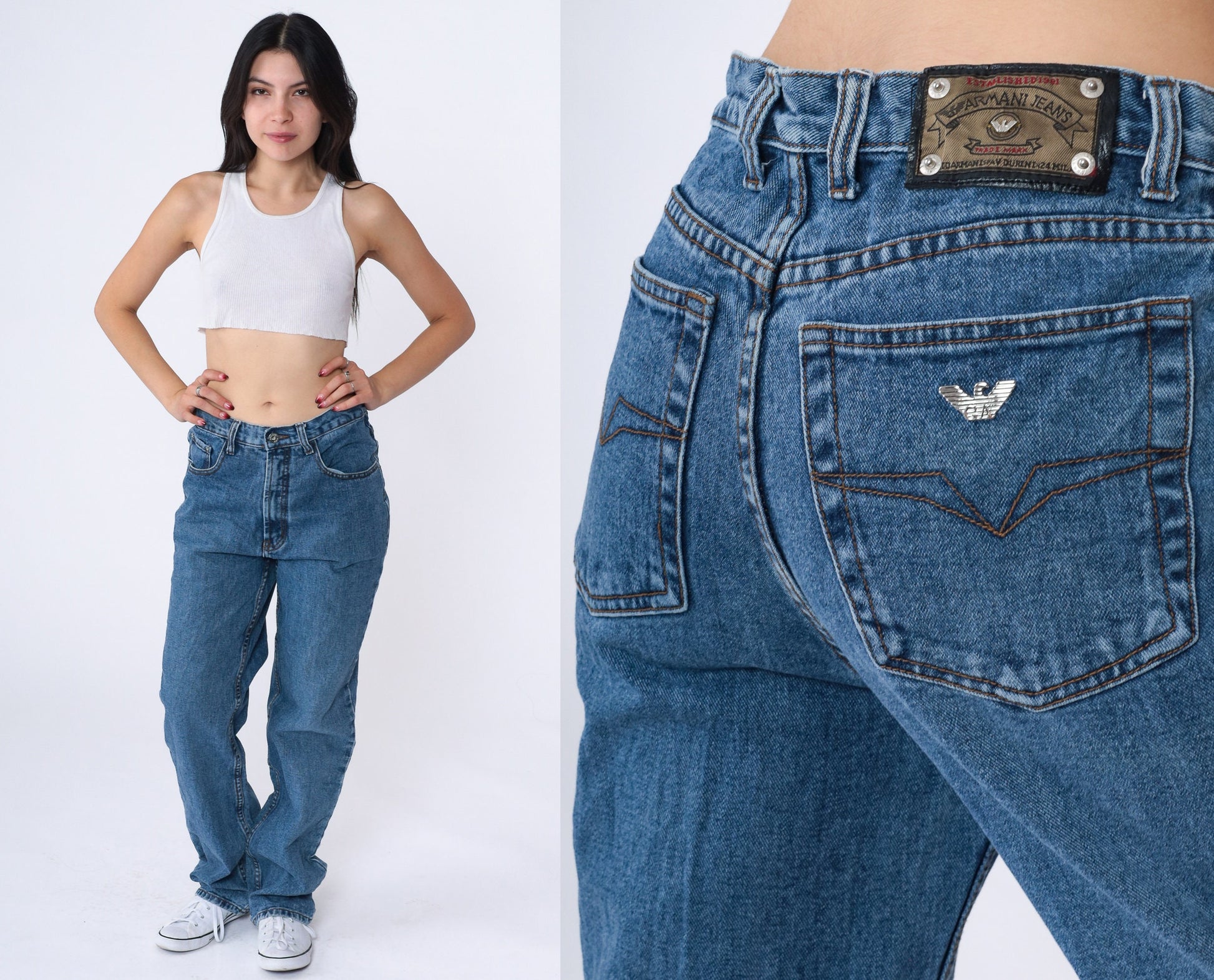 90s Armani Jeans High Waist Straight Leg Blue Denim Medium 30