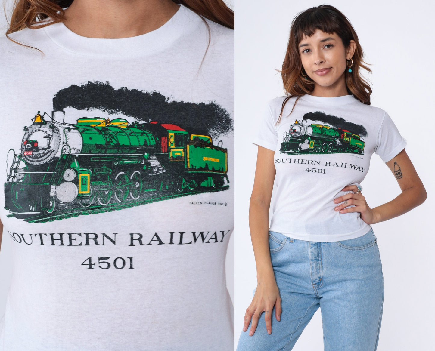 90s Southern Railway 4501 Steam Train Graphic T-Shirt Single Stitch Extra Small