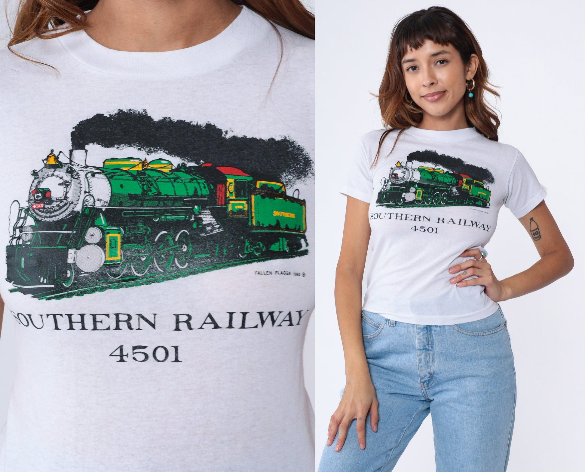 90s Southern Railway 4501 Steam Train Graphic T-Shirt Single Stitch Extra Small