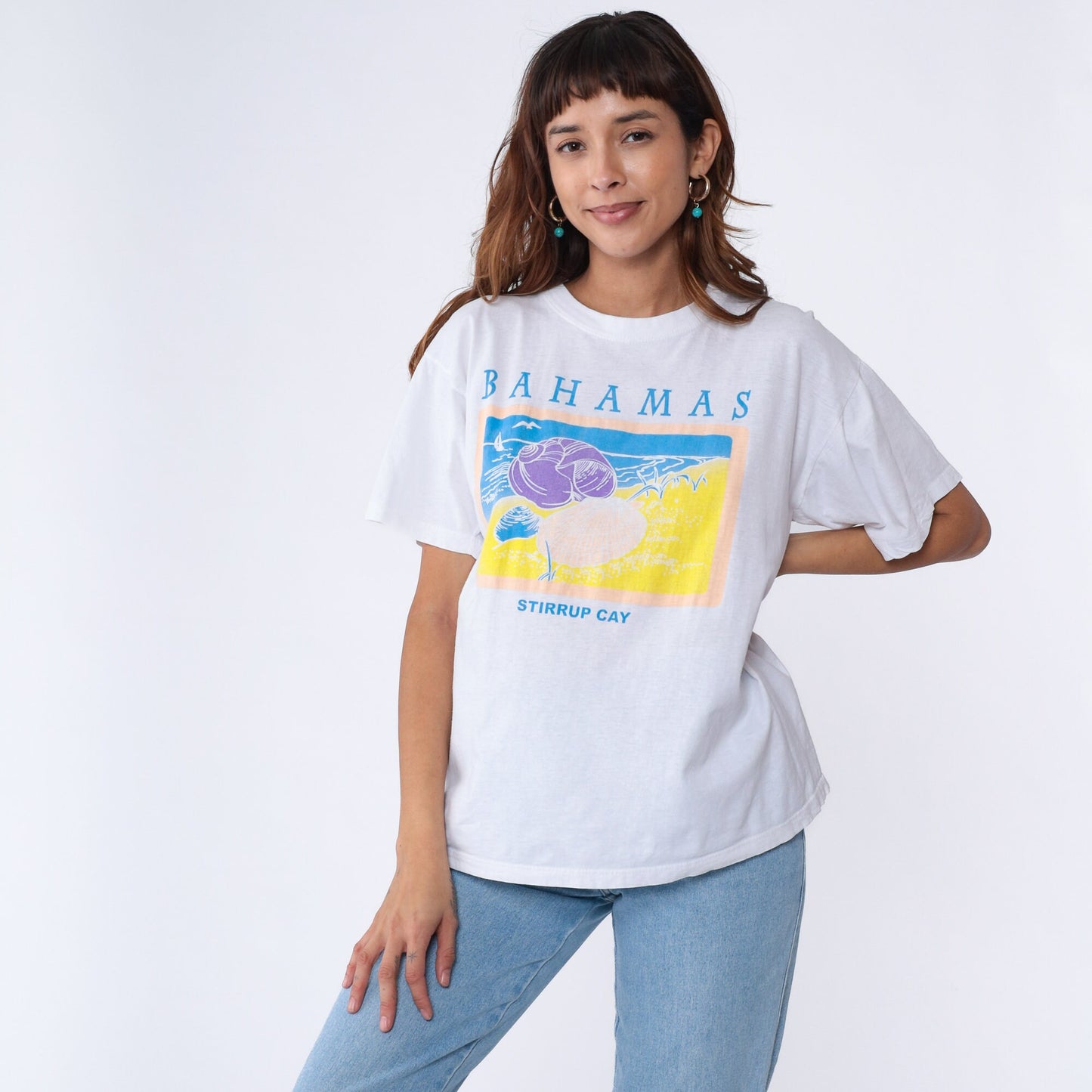 90s Bahamas Stirrup Cay Graphic T-Shirt White Cotton Tee Large L