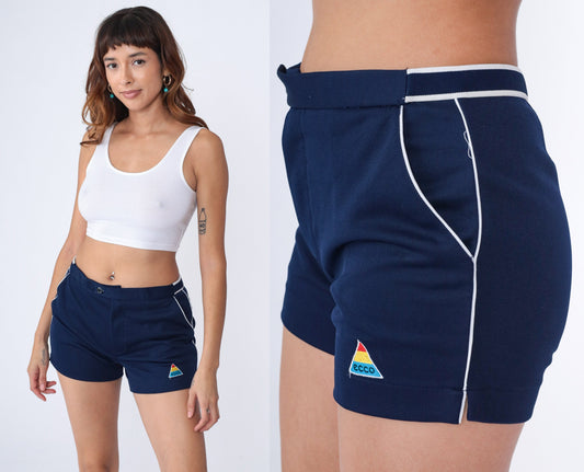 80s Ecco Navy Swim Trunks White Striped Bathing Suit Shorts Medium