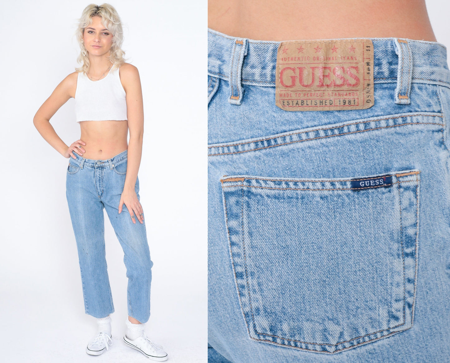 90s Guess Mid Rise Straight Crop Jeans Blue Denim Medium