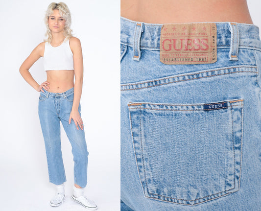 90s Guess Mid Rise Straight Crop Jeans Blue Denim Medium