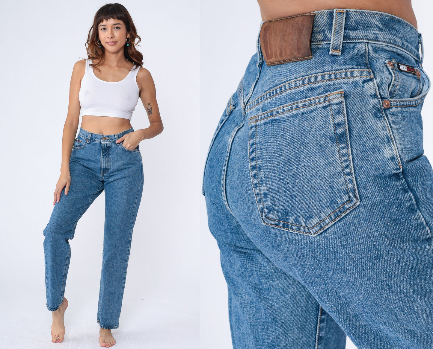 90s DKNY High Waist Tapered Jeans Blue Denim Small