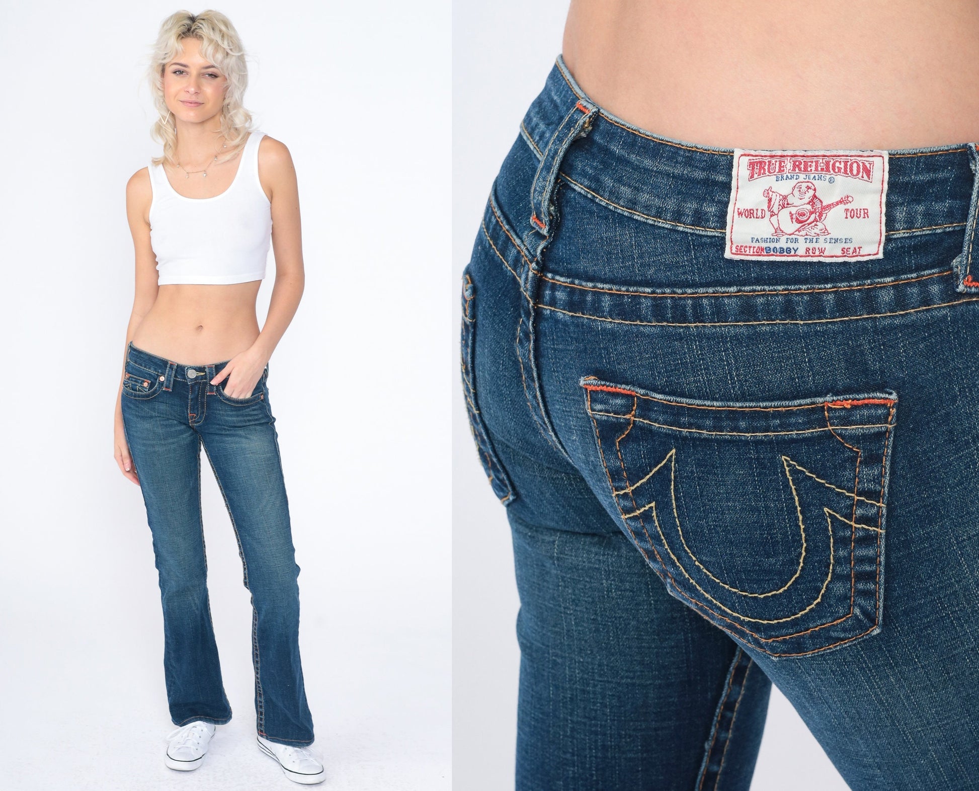 True Religion Y2K Low Rise Flare Jeans Blue Denim Bootcut Small 27