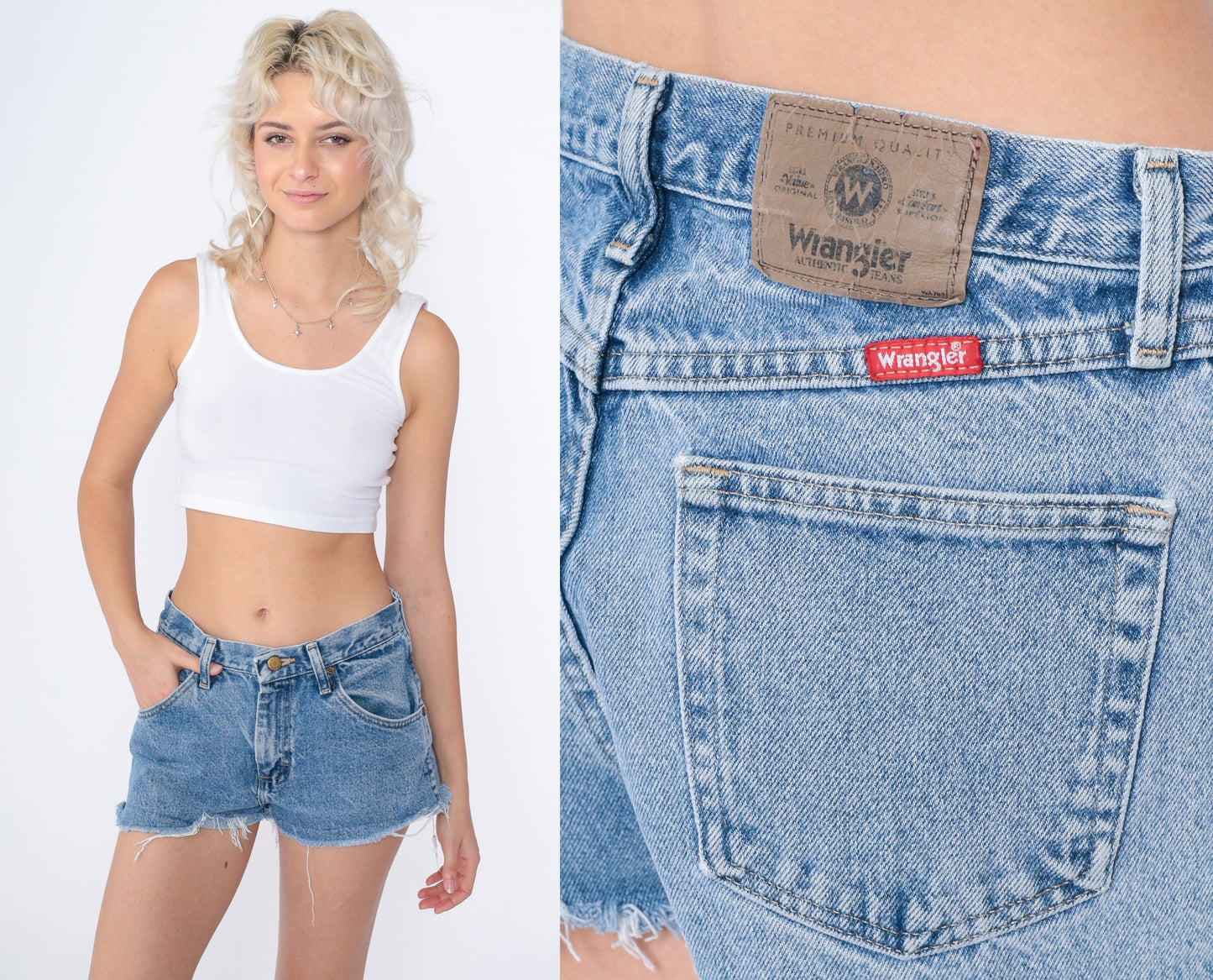 Wrangler Y2K Blue Denim Cutoff Shorts Frayed Hem Medium M