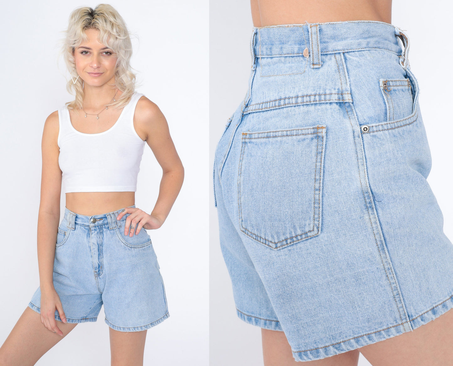 90s Beverly Hills Denim High-Waist Jean Shorts Blue Light Wash 2XS