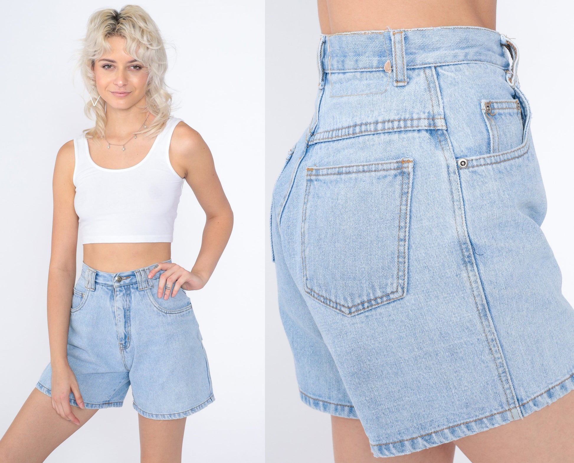 90s Beverly Hills Denim High-Waist Jean Shorts Blue Light Wash 2XS