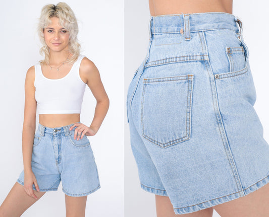 90s Beverly Hills Denim High-Waist Jean Shorts Blue Light Wash 2XS
