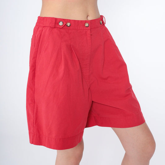 90s Red Pleated High-Waisted Shorts Wide Leg Trouser Karen Scott Medium