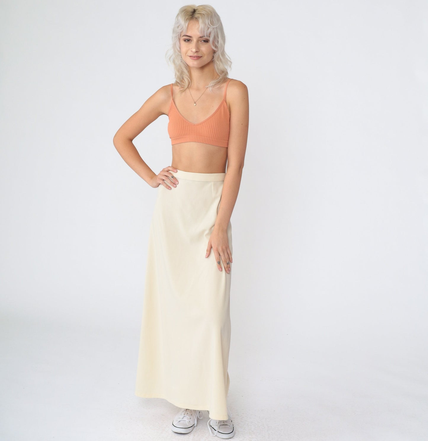 70s Cream High-Waisted Maxi Skirt Extra Small