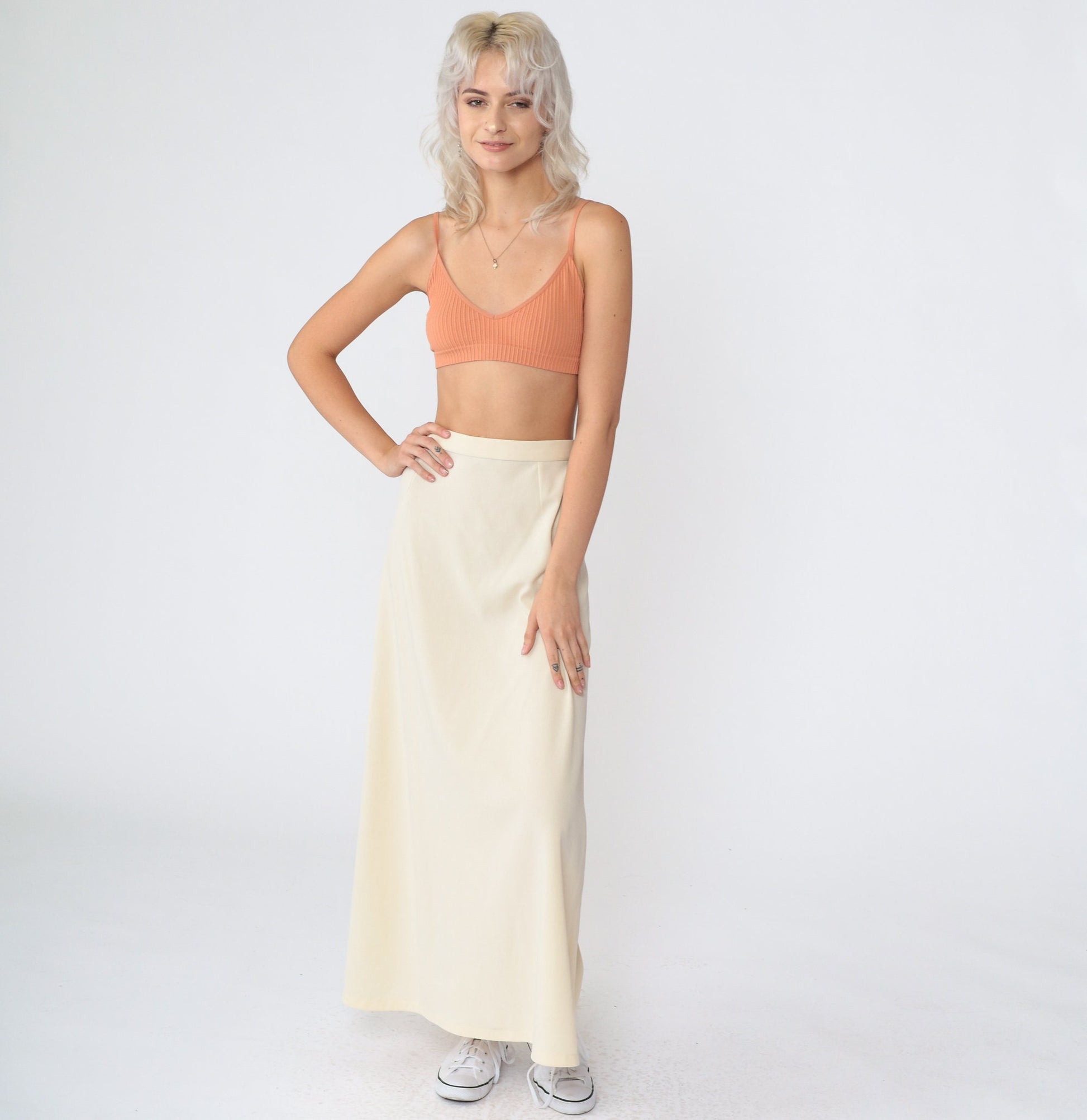 70s Cream High-Waisted Maxi Skirt Extra Small
