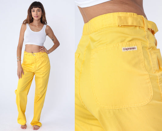 80s Yellow High-Waisted Straight Leg Pants Cotton Blend Medium