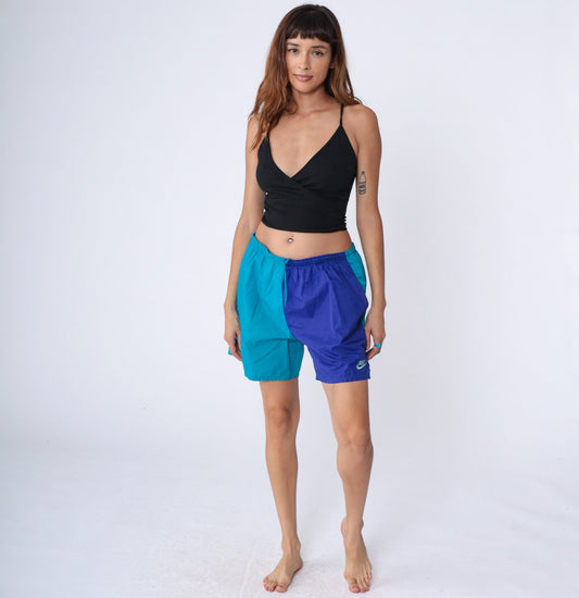 Nike 90s Colorblock Swim Shorts Turquoise Blue Nylon Large