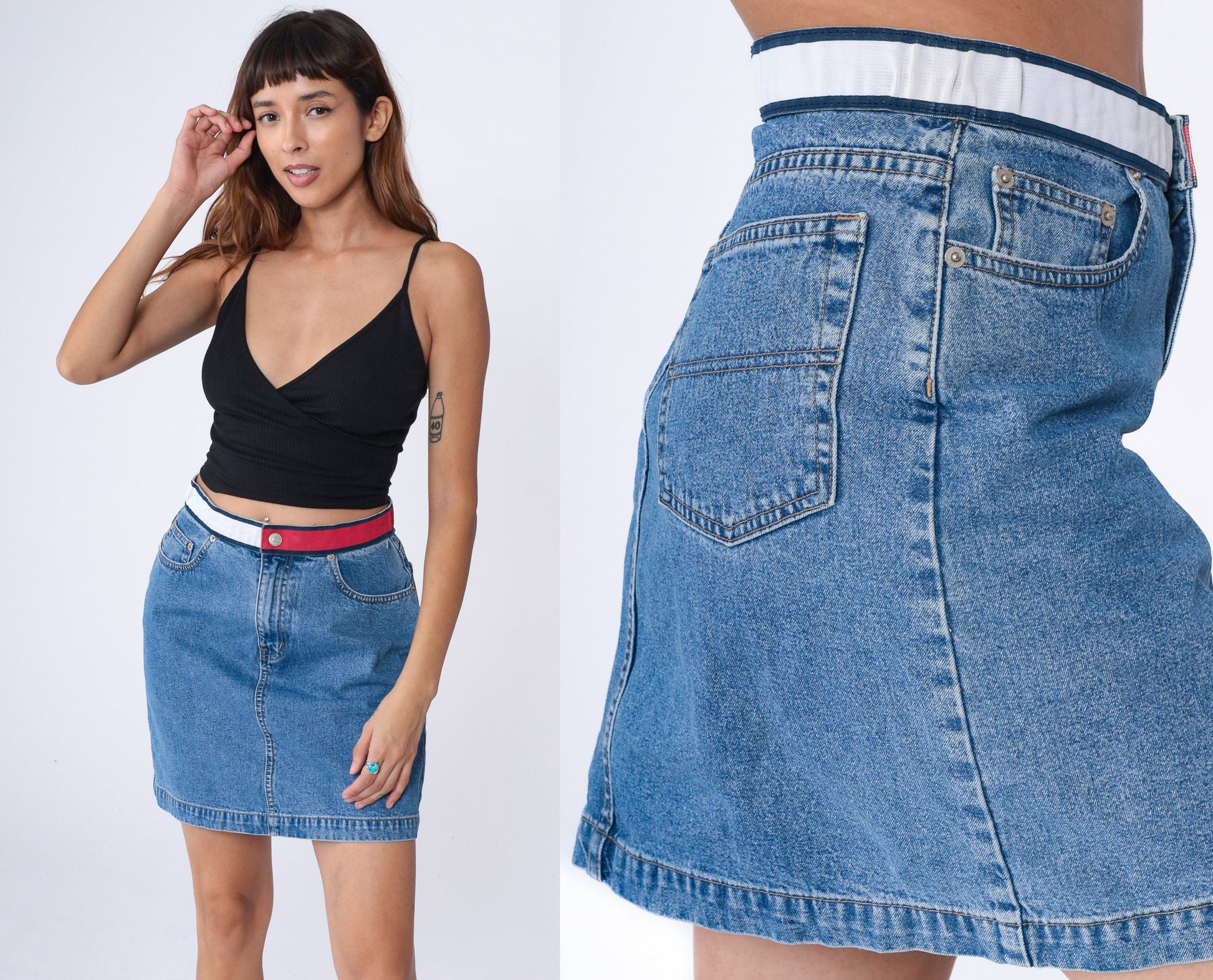 Tommy Hilfiger Y2K Denim Mini Skirt Blue High-Waisted Pencil Cut Medium 8