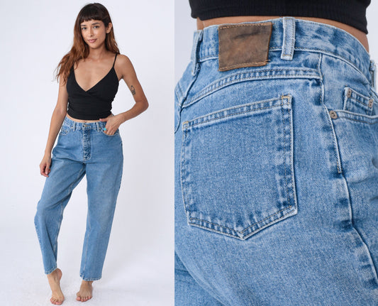 90s Mom Jeans High Rise Tapered Denim Stone Wash Blue Medium