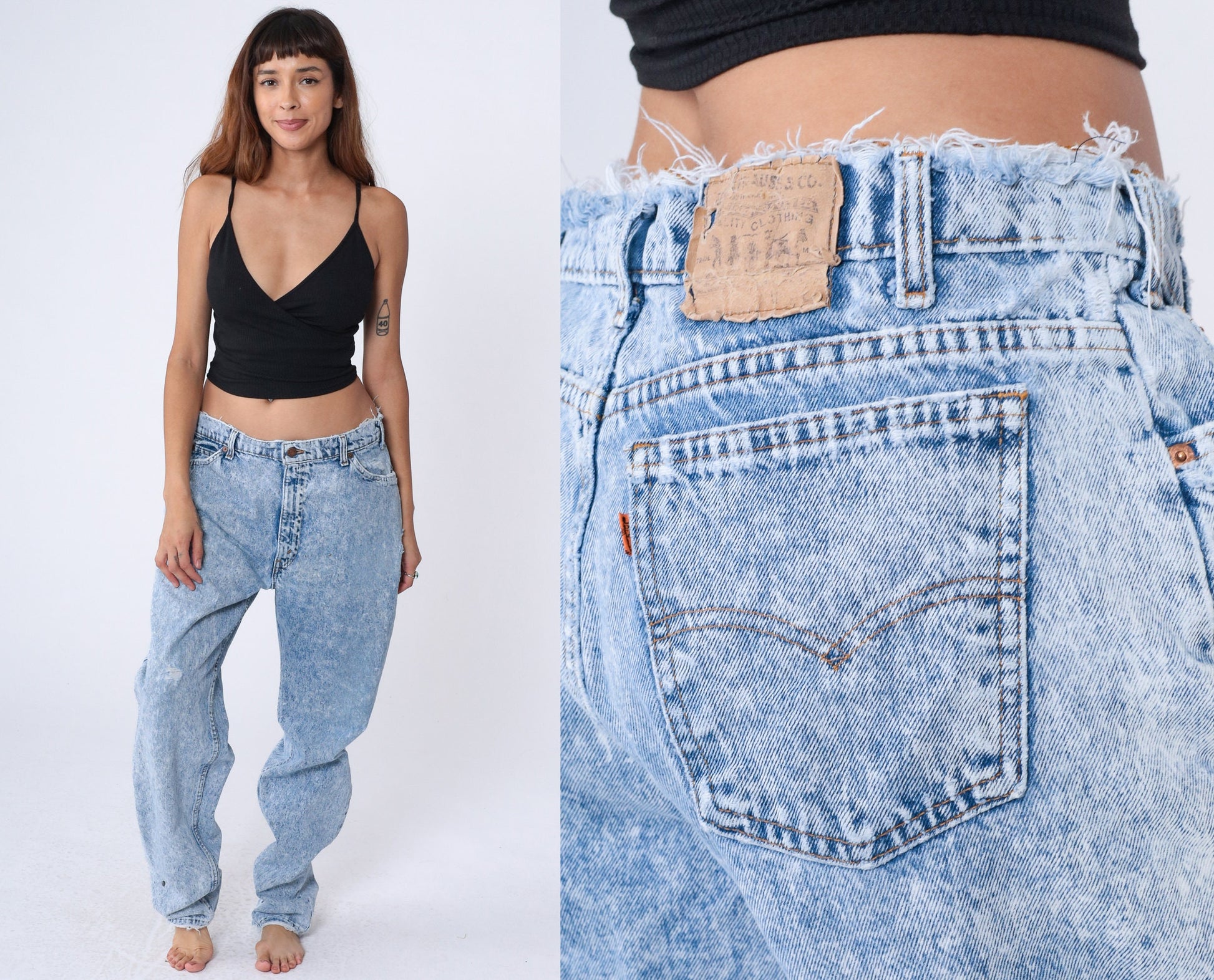 90s Levi's Acid Wash High Rise Jeans Tapered Denim Men's Large 36
